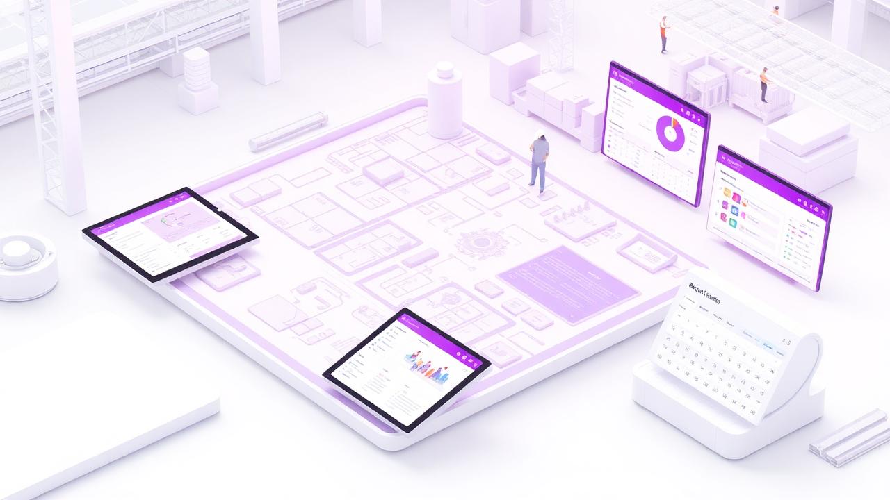 Plataforma de gestão de obras com planta digital, dashboards e equipa em obra